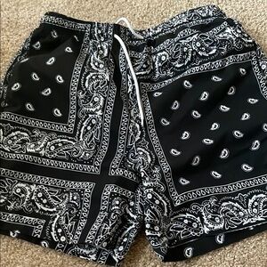 SHEIN Black and White Athletic Bandana Shorts